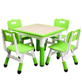 GarveeHome Kids Table and Chairs Set, Height Adjustable Desk for Ages 2-10,Arts & Crafts Table,Graffiti Desktop, Non-Slip Legs, Max 300lbs, Children Multi-Activity Table for Classrooms,Daycares,Home