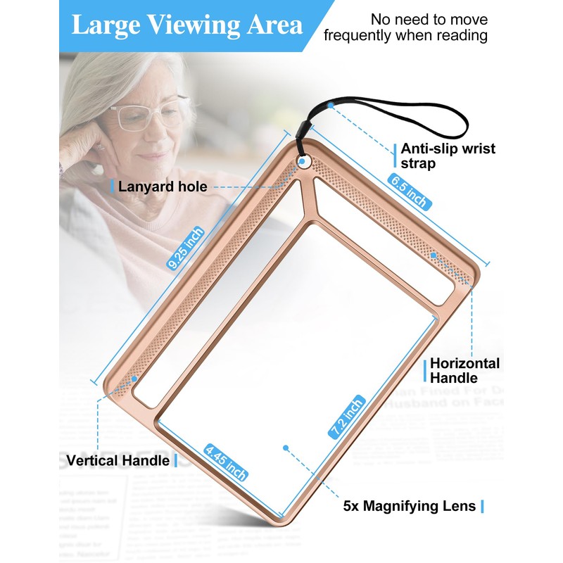 Tobegiga 4X Full Page Magnifying Glass for Reading, Lightweight Rectangular