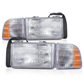 M-AUTO OE Style Headlights Assembly Compatible with 1994-2001 Dodge Ram 1500 Truck, 1994-2002 Ram 2500 3500 Pickup, Left+Right Chrome Crystal Headlight+Signal Corner