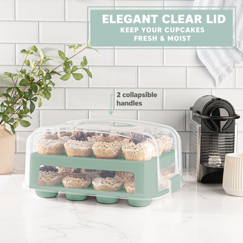 MosJos EXTRA TALL DOME 24 Cupcake Carrier, Green Cupcake Holder