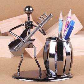Music Theme Metal Pencil Holder, Office Supply Pen Organizer Desktop Decoration Stand Container (Typ1 Guitar)