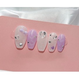 Heart Bonbon Handmade Nail Tips Nail Tips - Short Coffin / 하트봉봉 수제네일팁 네일팁 - 숏코핀