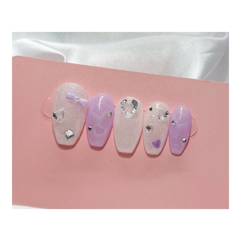 Heart Bonbon Handmade Nail Tips Nail Tips - Short Coffin