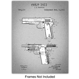 Famous Handgun Wall Art Patent Prints - Set of Four (8x10) Vintage Unframed Handgun Photos - Great Gift for Gun and Firearm Enthusiasts - Man Cave Home Decor - Gray
