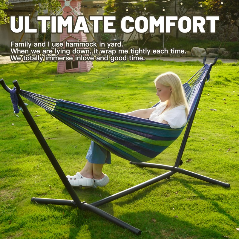 YKTEEDENS Hammock with Stand for Outside, 450lb Steel Frame, Blue