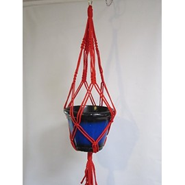 Macrame Plant Hanger 24" Vintage Style 4mm Cord Choose Color (Red)