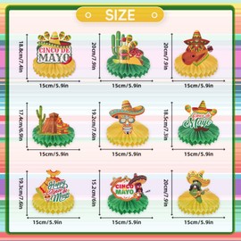 Qpout 9 Pieces Mexican Fiesta Honeycomb Table Centerpiece,Colorful Hanging Paper Fans for Cinco DE Mayo, Taco Bar, Day of The Dead, and Mexican Themed Party Decorations