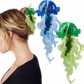 2 PCS Novelty Ocean Jellyfish Hair Claw Clip Fantasy Animal Hair Clips Cellulose Acetate Hairpin Big Claw Clips Fashion Anti-slip Hair Accessories for Women Girls Hairstyle Decoration （Blue, Green）