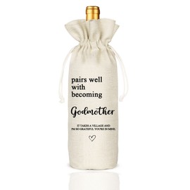 Socive Wine Bag Gifts for Godmother, Godmother Gift, Burlap Wine Bottle Cover Gift Bag for Godmother, Godparent - Reusable Wine Bag