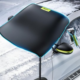 Nmoiss-3-in-1 Windshield Snow Cover for Ice & Snow Frost — 600D Heavy Cover & Ice Scraper Complete Winter Protection with 360° Windproof Design and Multi-Layer Winter Car Kit for Cars, Trucks, SUVs