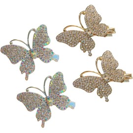 4PCS Butterfly Hair Clips,Crystal Butterfly Metal Alligator Hair Clip,Rhinestone Hair Barrettes Crystal Butterfly Hair Clip,Hair Accessories for Women Girls (Gold +Silver, One Size)