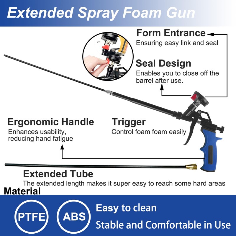 25inch Detachable Spray Foam Gun,Professional Expanding Foam Gun,Dispensing Foam Gun