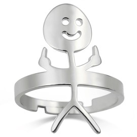 Dreamtimes Smiley Face Figure Sign Language Rings for Women Men Adjustable Ring with Opening Stainless Steel Finger Medium Stickman Trend Couple Rings, Stainless Steel, Not applicable.