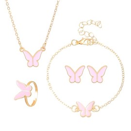 Butterfly Bracelet Earrings Ring Necklace for Women Butterfly Earring Necklace Bracelet Sets Pink Butterfly Stud Earrings and Ring Butterfly Bracelet for Women 5 Pcs Butterfly Necklace Set