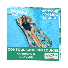 Aqua 18-Pocket Inflatable Contour Lounge, Luxury Fabric, Suntanner Pool Float, Heavy Duty, Teal Ferns