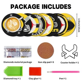 8 Pcs Football Diamond Art Painting Coasters Kits with Holder DIY Diamond Art Coasters for Adults Beginners Craft Supplies.