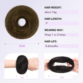 SOFEIYAN Human Hair Bun 100% Real Human Hair 16g Messy Bun Natural Stretchy Fluffy Donut Updo Elegant Chignon with Elastic Rubber Band for Women - Golden Chestnut Mixed Light Golden Blonde