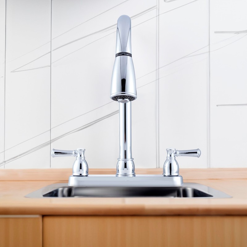 Dura Faucet DF-PK350L-CP Non-Metallic Dual Lever Pull-Down Rv Kitchen Faucet