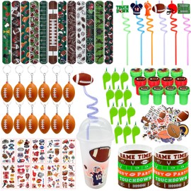 146 Pcs Football Party Favors, Sports Party Supplies with Cup Straw Football Keychain Tattoo Sticker Slap Bracelet Whistle Treat Bag Gifts for Classroom Rewards Football Birthday Party (Football)