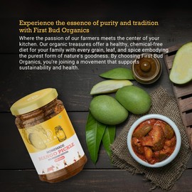 First Bud Organics Pickle Mango | Mothers Recipe | Homemade In Mustard Oil Spicy Rajasthan flavor (12.3 Ounce)