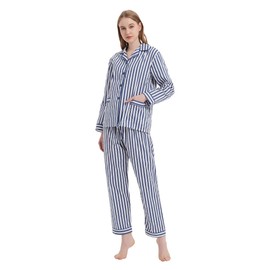 GLOBAL Women's 100% Cotton Pajama Sets | Two-Piece Soft Long-Sleeved PJs With Pants for All Seasons | Button Down Front Top and Drawstring Waist Bottom Nightwear