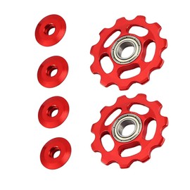 TOTMOX 2pcs Aluminium Alloy Universal Rear Wheel Front Derailleur for MTB 11T, Road Bike Guide Wheel Tensioner Part Bicycle Accessories, Red