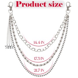 Wallet Chain,3 Tier Trousers Chain Pocket Chain Belt Chain Jeans Chain with Lobster Clasp for Wallet, Key & Jeans - Punk Belt Chain, Pocket Chain for Men & Women - Biker Wallet Chain, Metal Key Chain for Pants (Style 6)