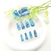 Blue Press on Nails Coffin Medium Fake Nails with Floral