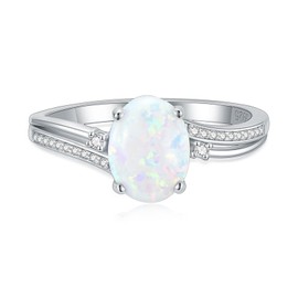 YDD 2ct Oval Cut Opal Engagement Rings for Women White Opal and Moissanite Engagement Rings for Women 925 Sterling Silver Opal Wedding Ring Anniversary Promise Ring Size 7
