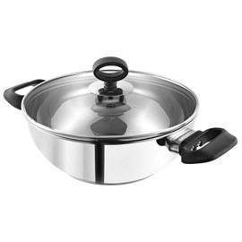 Vinod Stainless Steel Kadhai | Deluxe Wok | Glass Lid | Induction Friendly | Sandwich Bottom | 24cm Capacity | 2.8 Liters (2.96 Quarts) | Multi-Use Pot | Suitable For Indian Cooking, Gravy, Stews