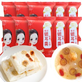 Wanhua Hall Snow Fungus Red Dates Goji Berry Soup Freeze Dried 5.64 oz/160g (10 packs x16g) 1-Minute Chinese Food White Fungus Soup Quick-Cook Breakfast Non GMO, Vegan 银耳羹 冻干红枣枸杞银耳羹