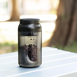 &NE NKW-375 Portable Coffee Canister, Nikii Cafe, Black, Diameter 2.4 inches (6 cm) x Height 4.8 inches (12.1 cm), 5 Cups, Made in Japan, Coffee Bean Storage Container, Compact, Tilt-Only, Measuring
