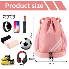 Adfuenom Gym Bag for Boys Women Men Children Sports Bag Sports Backpack Sports Bag with Drawstring Shoe Compartment Swimming Backpack Basketball Bag Backpack Sports Football Bag Waterproof, pink, L