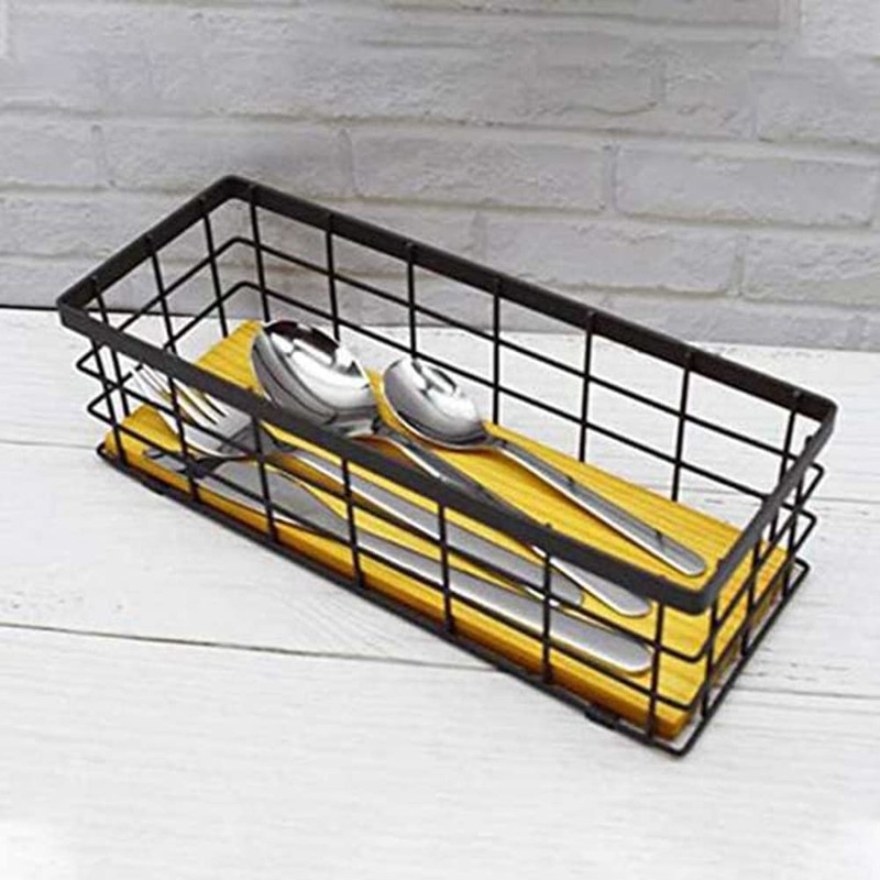 Yuikome 2 Packs Metal Storage Basket with Wooden Base, Decorative