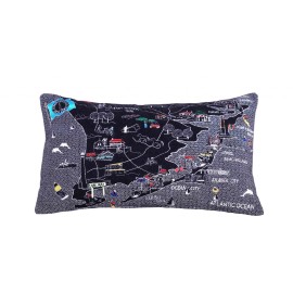 HomeRoots 25 Black Jersey Shore Nighttime Skyline Lumbar Decorative Pillow