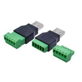 Greluma 2 Pcs USB 2.0 A Screw Terminal Block Plug with a Screwdriver, USB 2.0 A Male to 5-Pin Female Screw Terminal Plug Adapter Male Converter 300V 8A