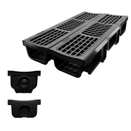 Natotela Driveway Channel Drain with HDPE Grate-19.7Lx5.5Wx3.9H in. Shallow Profile Trench Drain System,2 Pack Total Length 39.4in,Heavy Duty Trench Drain for Garage,Parking Lot,Concrete