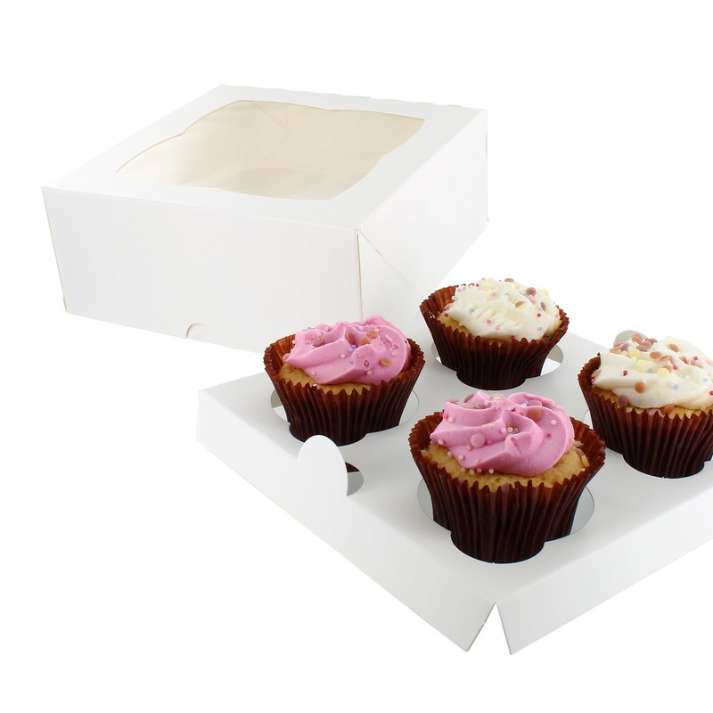 Culpitt 4 Hole Cupcake Box, 5 Pack, White Cupcake Boxes
