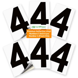 iSYFIX Black Vinyl Number 4 (Four) Stickers - 6 Pack 5 inch - Premium Decal, Reflective Background, Pre-Spaced for Mailbox, Signs, Window, Door, Car, Truck, Home, Business, Address, Indoor & Outdoor