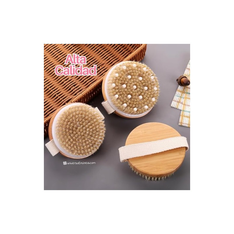 2 Cepillos Corporales de Madera, Cerdas Naturales para Exfoliación, Cepillado