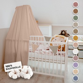 lilimaus Bed Canopy for Baby Bed, Beige-Pink, includes Pole, Canopy for Baby Bed Made of 100% Cotton Muslin Handmade – Bed Canopy Girls and Boys – Canopy Bed Curtains with Rod – Children's Baby Room