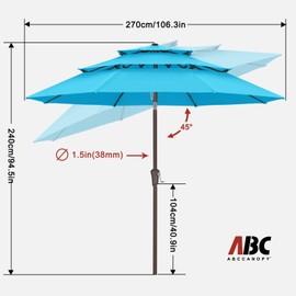 ABCCANOPY 9Ft 3 Tiers Market Umbrella, Outdoor Table Umbrella for Patio, Deck, Backyard (Turquoise)