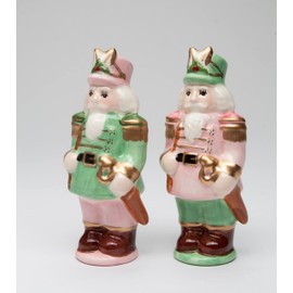 Fine Ceramic Christmas Winter Wonderland Nutcrackers Solider Salt & Pepper Shakers Set, 4-1/2" H