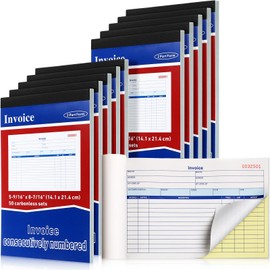 Lincia 10 Pads Invoice Book 2 Part Carbonless Receipt Book, 5.5 x 8.4 Inch 2 Part Duplicate Receipt Book with Carbonless Copies Receipt Log Book 50 Sets Per Book 1 Receipts Per Page