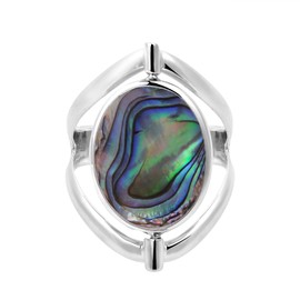 AeraVida Elegant Ocean Iridescence 2-Sided Oval Shaped Abalone & White Mother of Pearl Seashell Flipside Sterling Silver Statement Ring Sizes 5-11 for Unique Fashion & Style