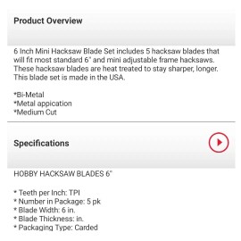 Ace Hardware 6" Ace Hobby Hacksaw Blade 5-Pack ~ New