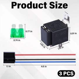 Sixzoo 3 PCS 4-Pin 12V Fuse Relay Switch Harness Set, 12V Relay with Harness, 30A SPST Automotive Electrical Relays with Heavy Duty 14 AWG Wires for Truck Boat Van Motorcycle, Car Accessories