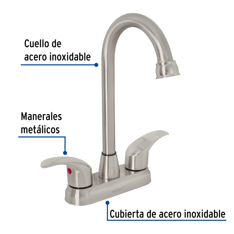 Foset Aqua AQM-62N Mezcladora satín 4" para lavabo, tipo bar,