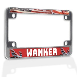 Fastasticdeals Metal Insert Bike License Plate Frame Wanker with USA Flag Britain England Weatherproof Motorcycle Accessories Chrome 4 Holes Solid Insert