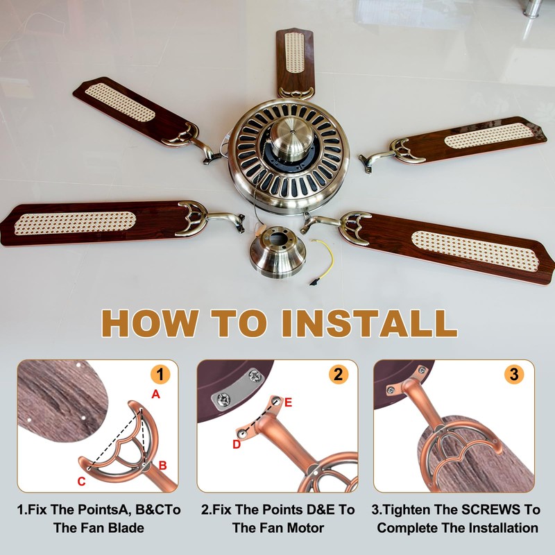 PATIKIL Ceiling Fan Blades Arms Replacement, 5 Pcs 52" Fan